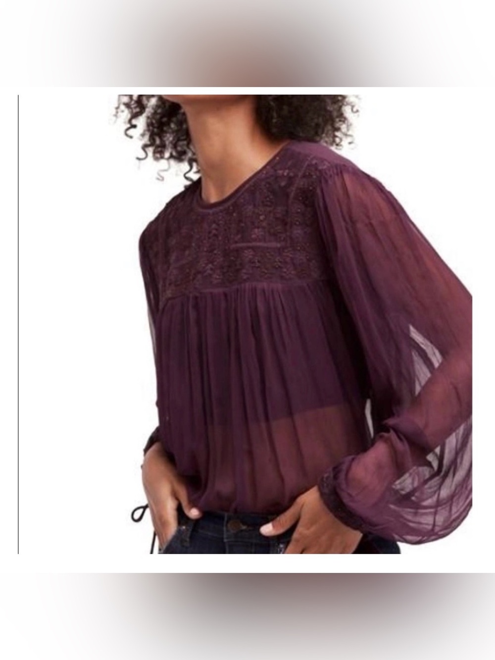 Free People Retro Femme Sheer Chiffon Dark Purple size S  boho
